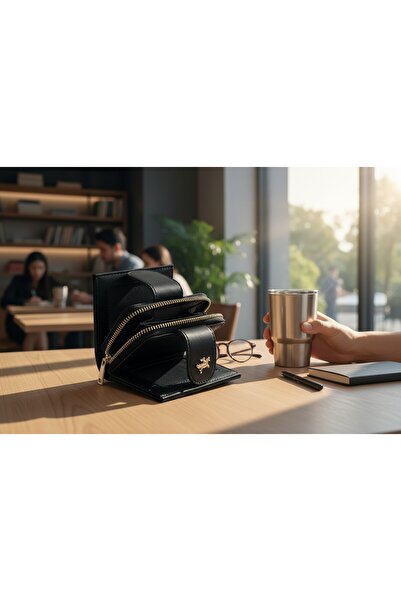 Nas Women's Zippered Snap Fastener Coin Compartment Black Wallet Card Holder Standard 01-Black