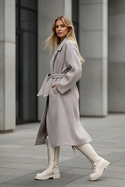 Mossta Stylish Belted Long Coat – Beige Daily Use