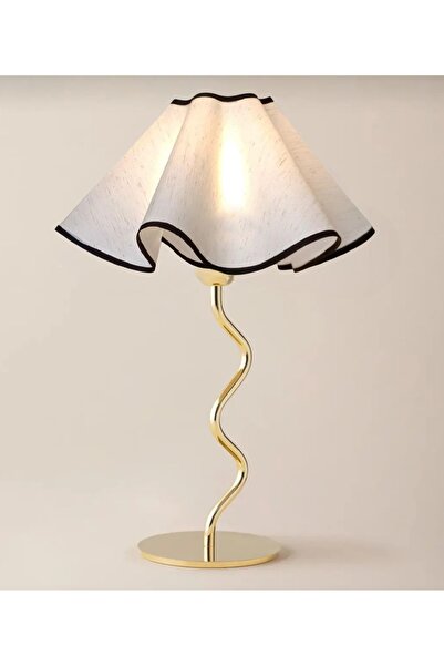 burenze Modern Tasarım Zigzag Abajur Fico Kırçıllı Siyah Detaylı Abajur Mat E...