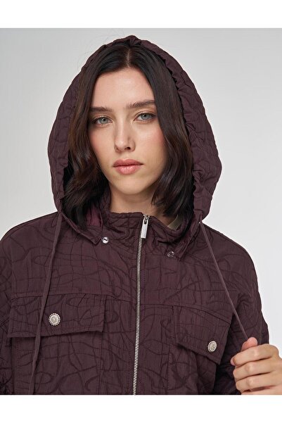 Zühre Kayra Shiny Buttoned Quilted Cap Dark Burgundy 74011A