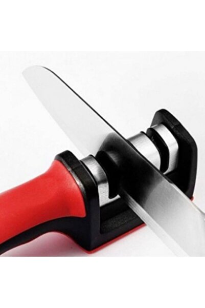dealshopromania Ascuțitor de cuțite, mâner antiderapant, 3 niveluri de ascuțire, roșu