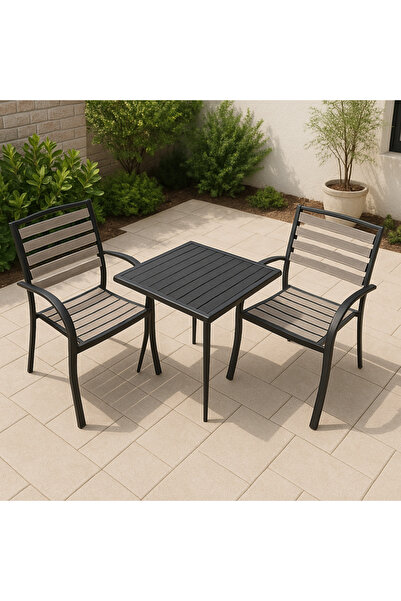 Ebticar Stylish Black Outdoor Tea Set – 2 Chairs & 1 Table