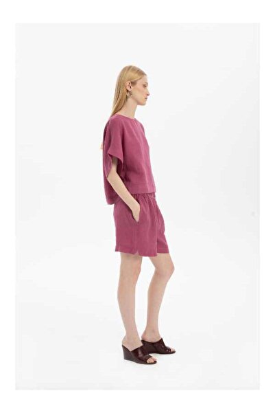 İpekçi Otantik Pure Linen Shorts with Side Slits Fuchsia