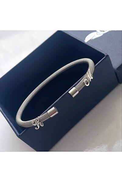 simurg jewellery Gümüş Elyazısı Harfli Beyaz Çelik Bileklik
