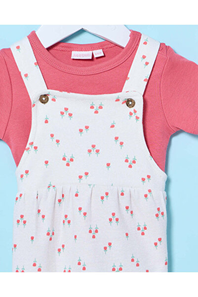 REDTAG Baby Fuchsia And White Printed Dungaree Set (2 Piece)