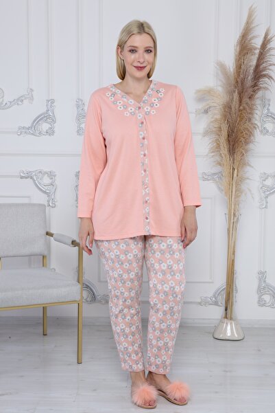 Wild Rose Plus Size Women's Floral Pattern Buttoned Comfortable Fit Pajama Set – Polyamide Viscose Fabric