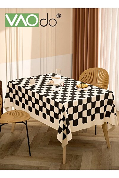 VAODO Tablecloth Checkerboard Shape Stain and Wrinkle Resistant Washable Poly...