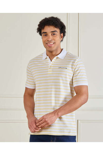REDTAG Men Yellow Striped Polo Shirt