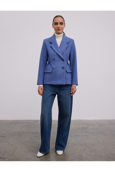 BGN workshop Yun Karisim Belde Lastik Detayli Double-Breasted Jacket