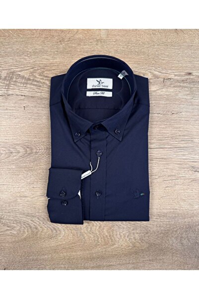 Daniel Bessi Κλασικό ανδρικό πουκάμισο με μακρύ μανίκι εφαρμοστό από βαμβακερό ελαστικό ύφασμα με κουμπιά