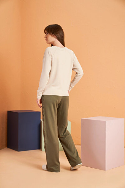 PJS 28103 Ecru Wide Leg Women's Sports Tracksuit Set