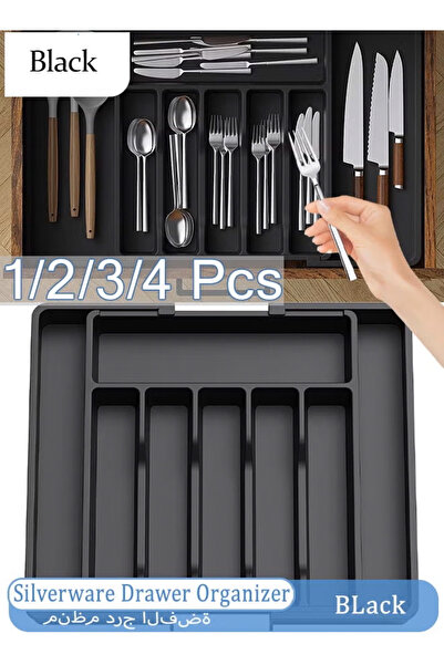 Generic منظم أدراج أدوات المائدة الفضية، صينية أدوات مائدة قابلة للتمدد للمطبخ، حامل أدوات مائدة قابل للتعديل