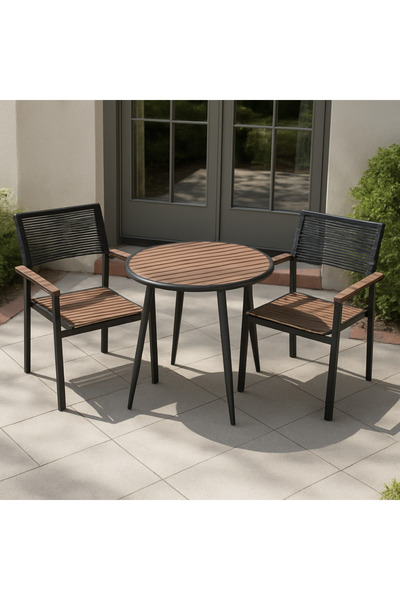 Ebticar Elegant Brown & Black Outdoor Tea Set – 2 Chairs & 1 Table