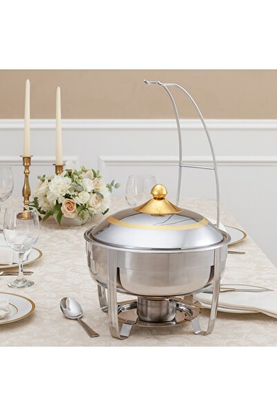 SAFA ✨ Stainless steel food warmer with hanging lid – 6-liter capacity for your large banquets in golden elegance ✨