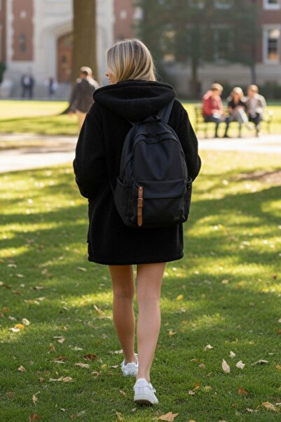 Mossta Women's Long Plush Coat – Black Pocket Model