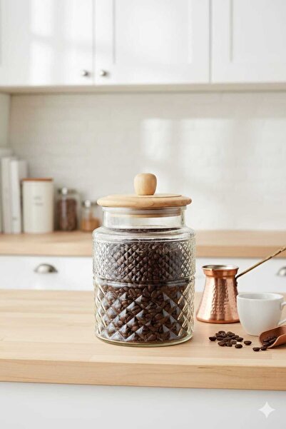 Mask Themia Wooden Lid Glass Jar & Food Storage Container Set 550 Cc (Vacuum Lid)