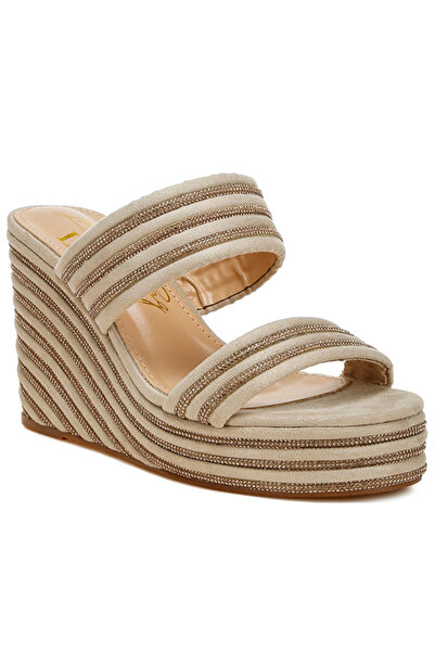 london Rag Women Rhinestones Embellished Wedge Sandals in Beige