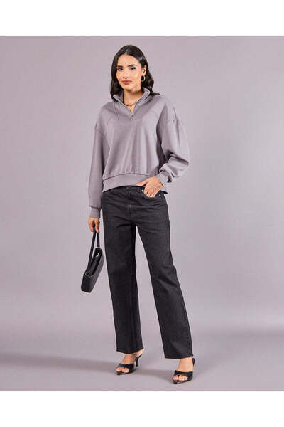 REDTAG Women Grey High Neck Active Sweatshirt