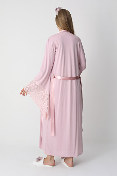 ERDENİZ TEKSTİL Lace Detailed Viscose Fabric Maternity Nightgown and Robe Set of 2 - Includes Slippers and Crown as a Gift