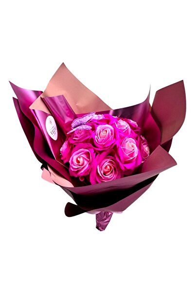 velve Buchet Roses, cu 19 trandafiri din săpun cu fluturaș decorativ, Roz fucsia
