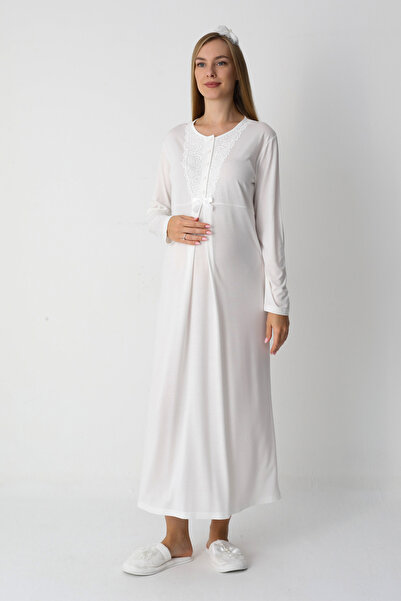 ERDENİZ TEKSTİL Lace Detailed Viscose Fabric Maternity Nightgown and Robe Set of 2 - Includes Slippers and Crown as a Gift