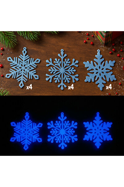 Christmas Wonders Christmas Tree Ornament Set – 12 Snowflakes - Glow in the Dark Christmas Decorations 9x9cm