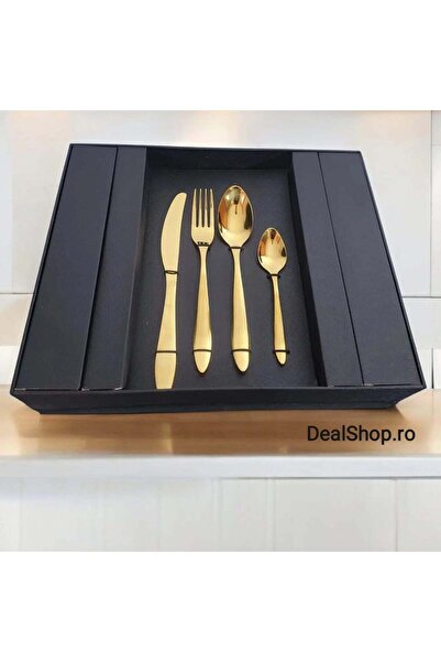 dealshopromania Gold cutlery set for 6 people 24 pieces