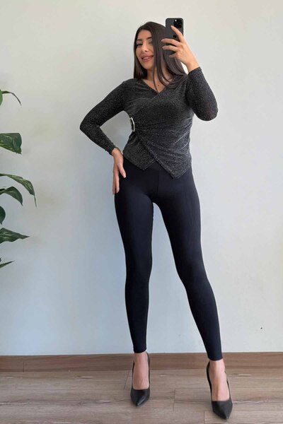 CİDDE Women's Glittery Blouse with Buckle Detail