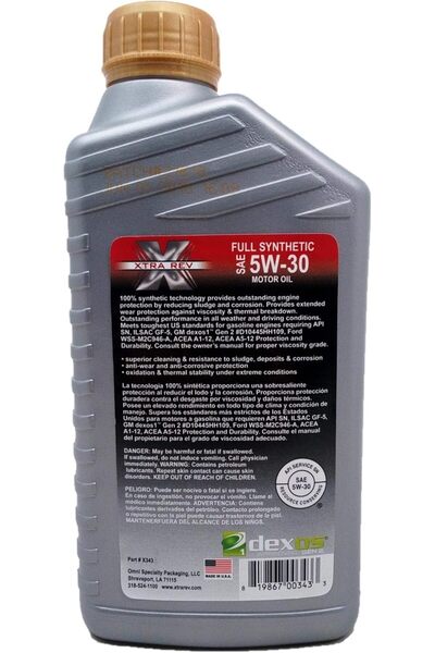 XTRA REV Full Synthetic Dexos Engine Oil 5W-30, 1 Quart