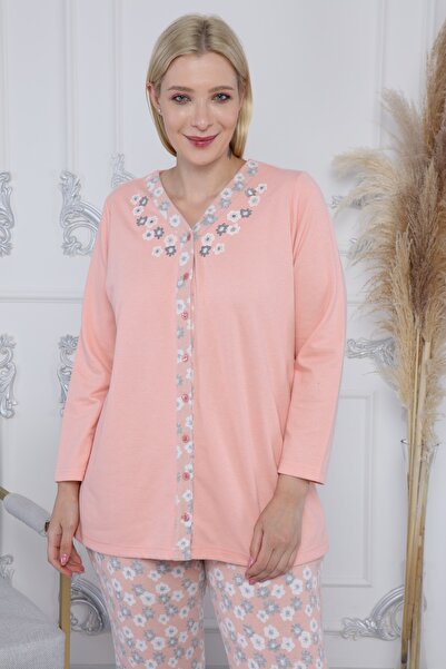 Wild Rose Plus Size Women's Floral Pattern Buttoned Comfortable Fit Pajama Set – Polyamide Viscose Fabric