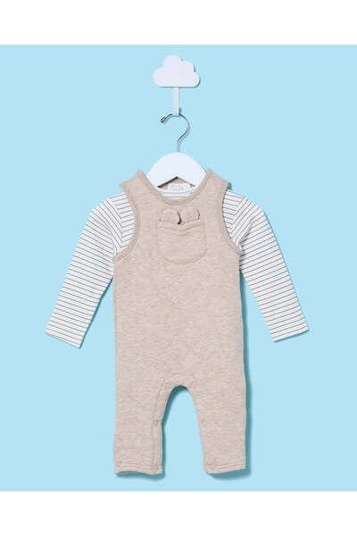 REDTAG Baby Beige Quilted Fabric Dungree Set (2 Piece)