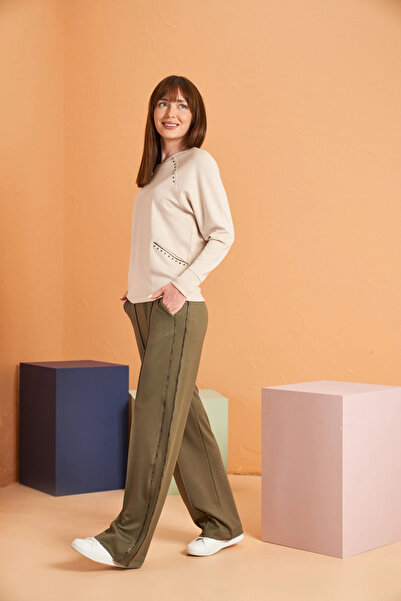 PJS 28103 Ecru Wide Leg Women's Sports Tracksuit Set