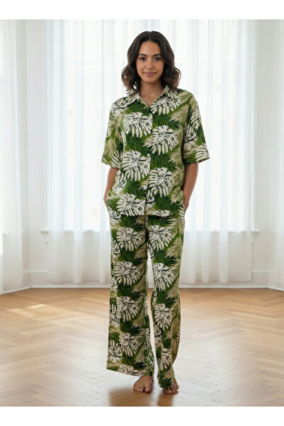 Aadaraya طقم بيجاما قميص بأزرار وبنطال