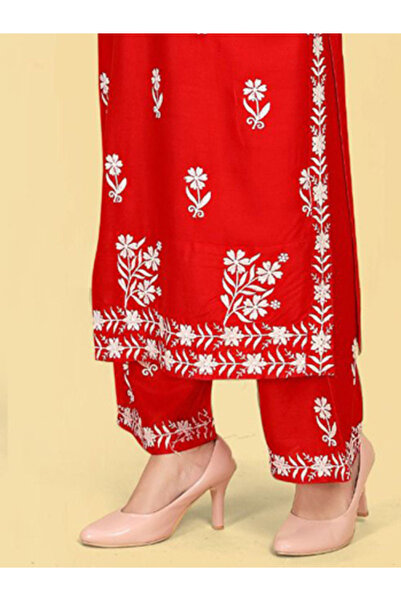 MYSMAR Red Rayon Cotton Kurti Pant - PMM14798 | Red
