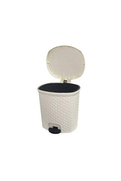 dealshopromania Rattan pedal bin, white, 5 liters