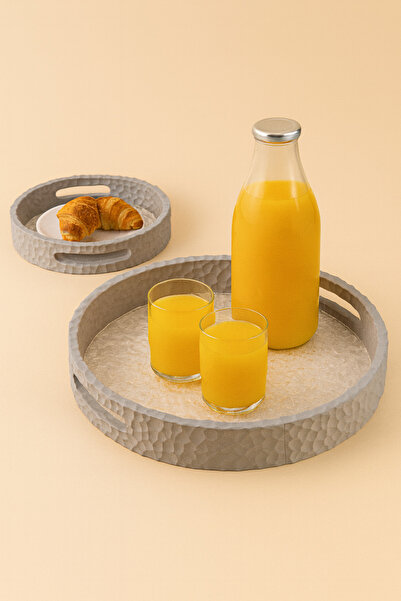 RAZ Round Serving Tray Set - Acrylic Base with Pottery Clay Finish