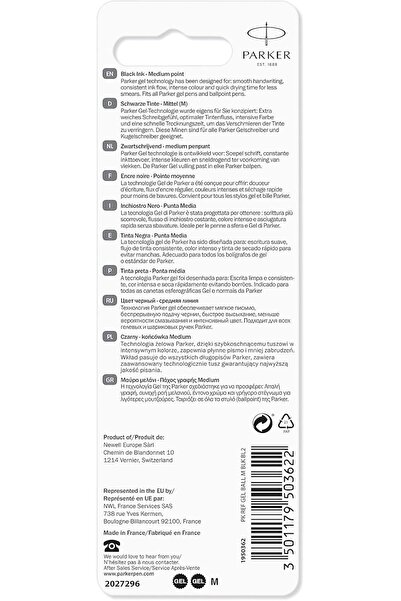 Parker Quink Gel Refill, Medium Tip, Black, Pack of 2