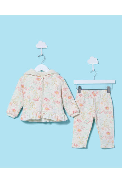 REDTAG Infant Girls White And Pink Jogsuit (2 Pieces)