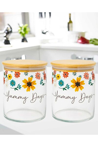 Rapsodi طقم برطمانات زجاجية مع أغطية من الخيزران وحاويات لتخزين المواد الغذائية، مجموعة من قطعتين سعة 1050 سم مكعب (غطاء مفرغ) من يومي دايز