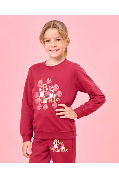 REDTAG Girls Burgundy Printed Sweatshirt