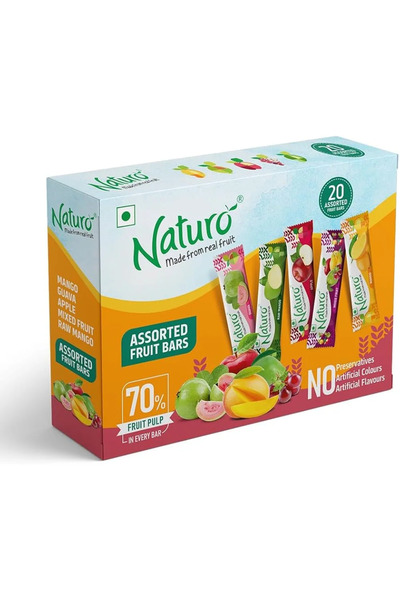 Naturo ألواح فواكه بنكهات فواكه متنوعة مع 70% لب فاكهة، 20 قطعة - 140 غرام