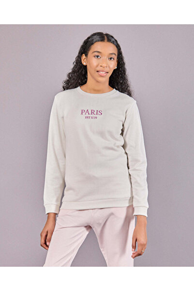 REDTAG Senior Girls Ivory Embroidered Sweatshirt