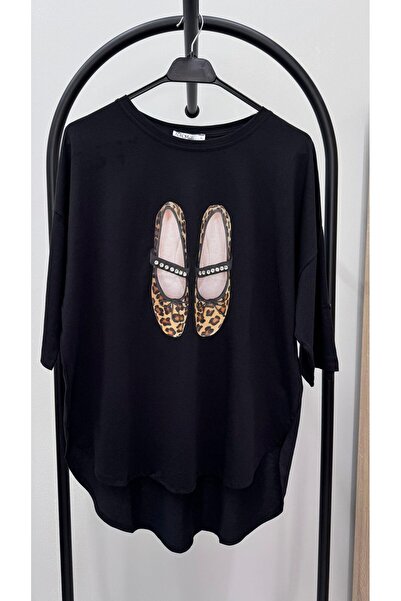 Koza Butik Women's Plus Size Stone Embroidered Print Pattern Oval Cut T-Shirt 1927-25