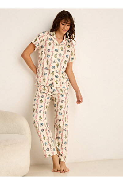 FAV طقم بيجاما (قميص وبنطال بأزرار) من الفيسكوز