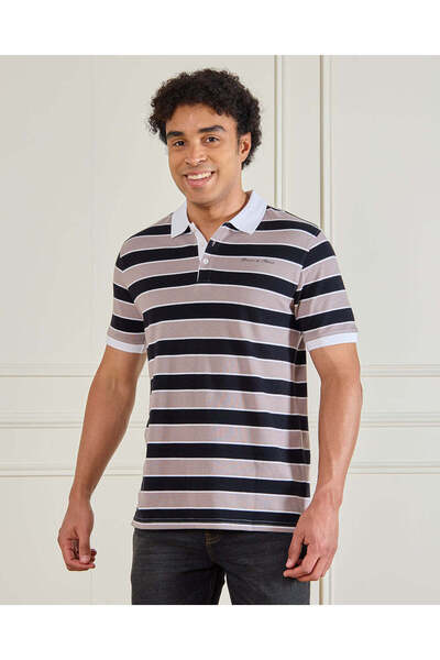 REDTAG قميص بولو مخطط للرجال باللون البيج