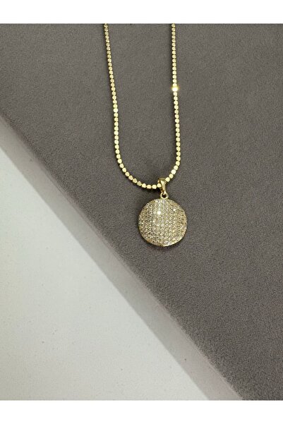 xUPING 14K Renginde Yuvarlak Montür Taşlı Pul Ezme Model Kolye