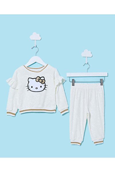REDTAG طقم ملابس رياضية للبنات الرضع باللون العاجي من هالو كيتي (قطعتان)