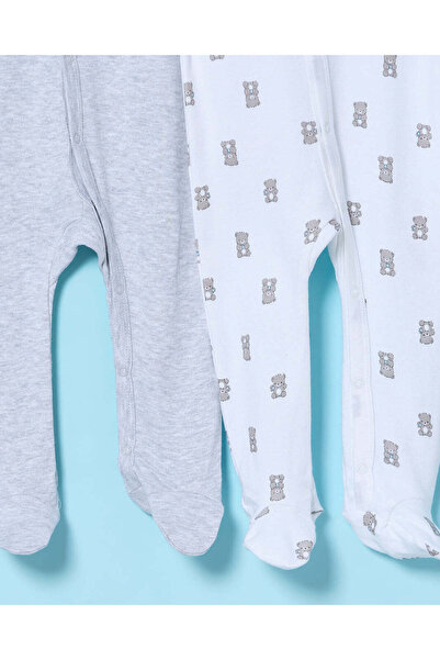 REDTAG Baby Grey And White Printed Sleepsuit Set (2 Piece)