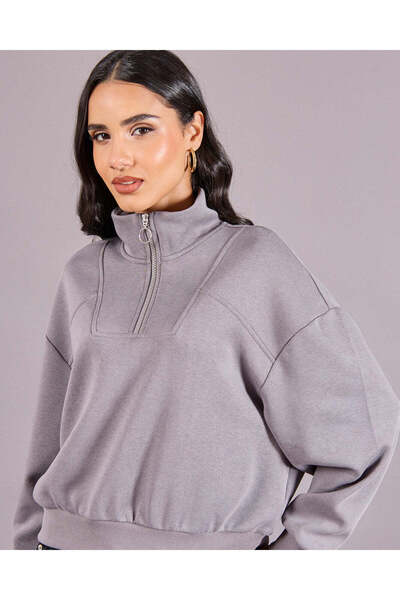 REDTAG Women Grey High Neck Active Sweatshirt