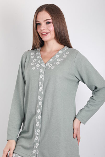 Wild Rose Plus Size Women's Floral Pattern Buttoned Comfortable Fit Pajama Set – Polyamide Viscose Fabric